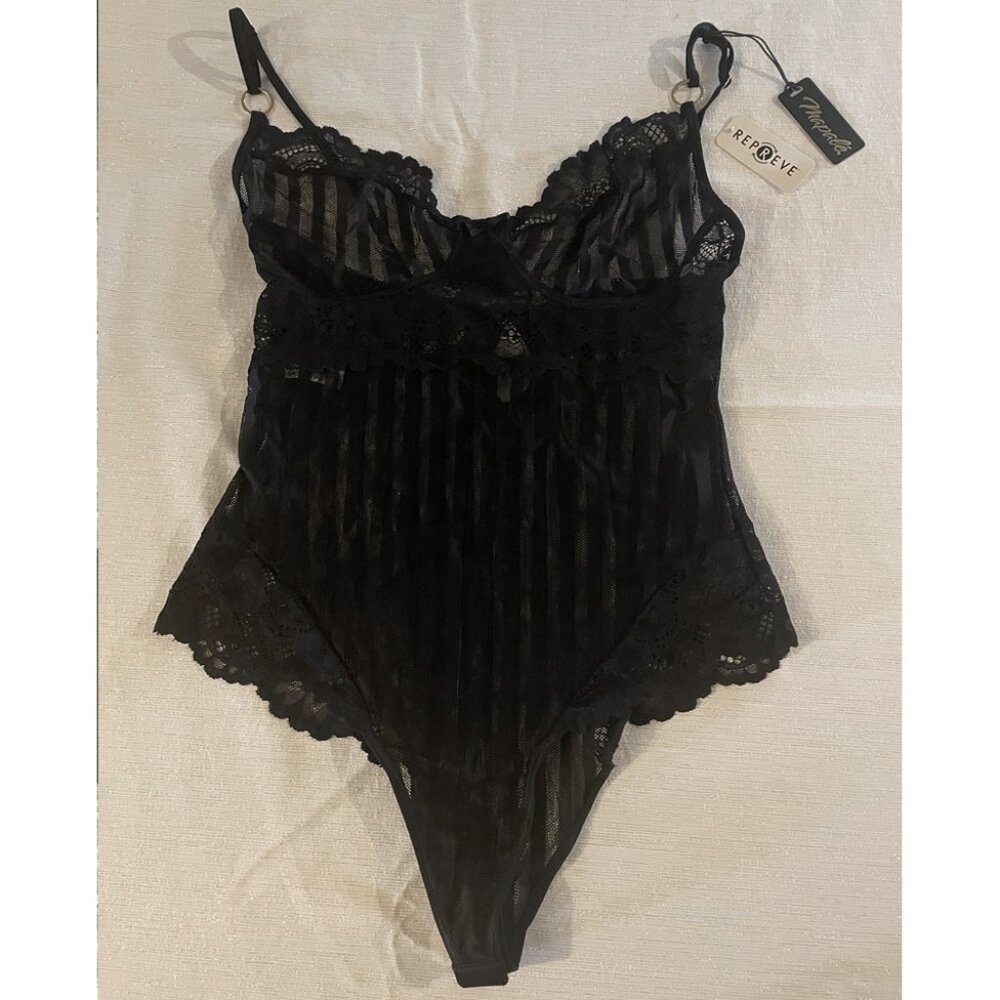 Mapalé Black Lace Stripe Bodysuit